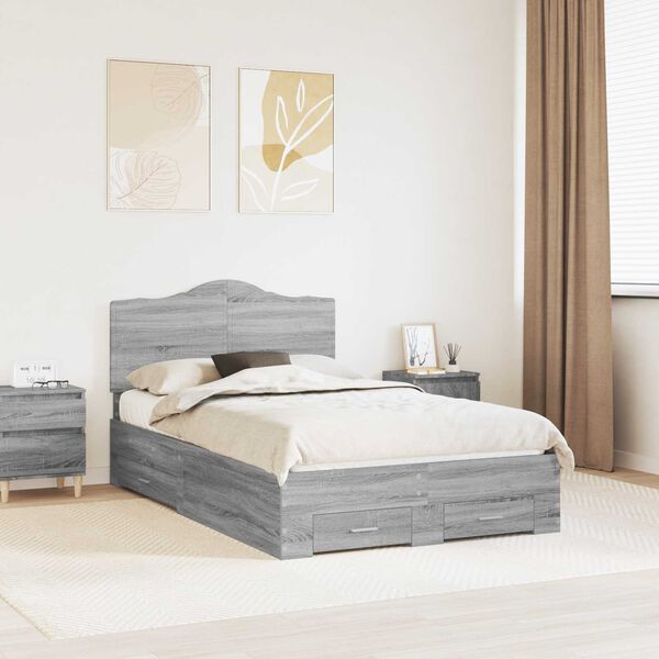 vidaXL Bedframe met hoofdeinde Grijs Sonoma 135 x 190 cm Bewerkt hout