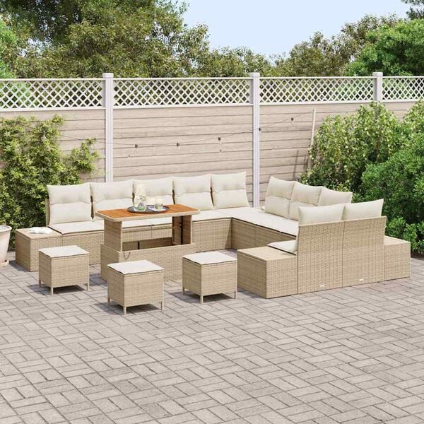 vidaXL Tuin Sofa Set met kussen met opslag 13 pcs Beige en Cr&egrave;me