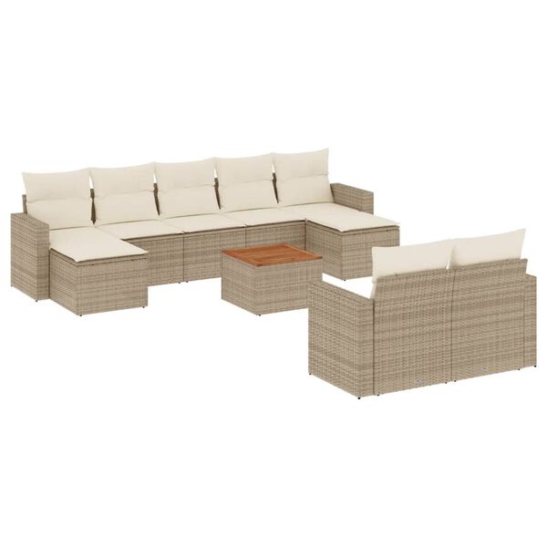 vidaXL 10-delige Loungeset met kussens poly rattan beige