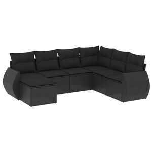 vidaXL 7-delige Loungeset met kussens poly rattan zwart