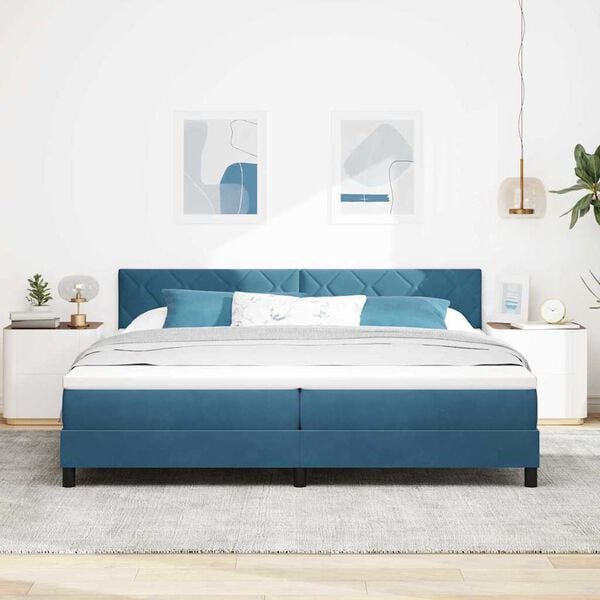 vidaXL LED Box Spring Bed met matras Donkerblauw 200 x 200 cm Fluweel