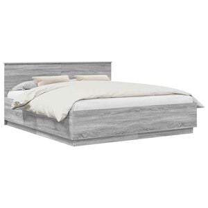 vidaXL Bedframe met hoofdeinde Grijs sonoma 200 x 200 cm Bewerkt hout