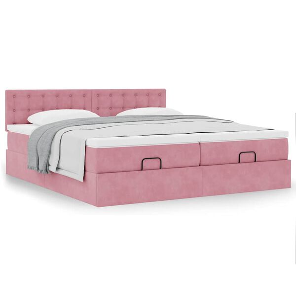 vidaXL Ottoman bed met matrassen 180x200cm fluweel roze