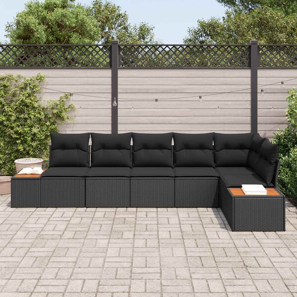 vidaXL Tuinbankenset met kussen met opslag 6 pcs Zwart Polyrattan