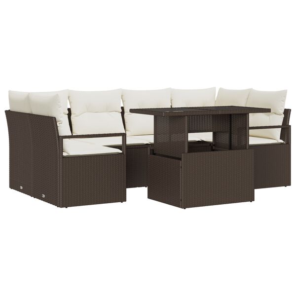 vidaXL Tuin Sofa Set met opslag met kussen 7 pcs Bruin poly rattan