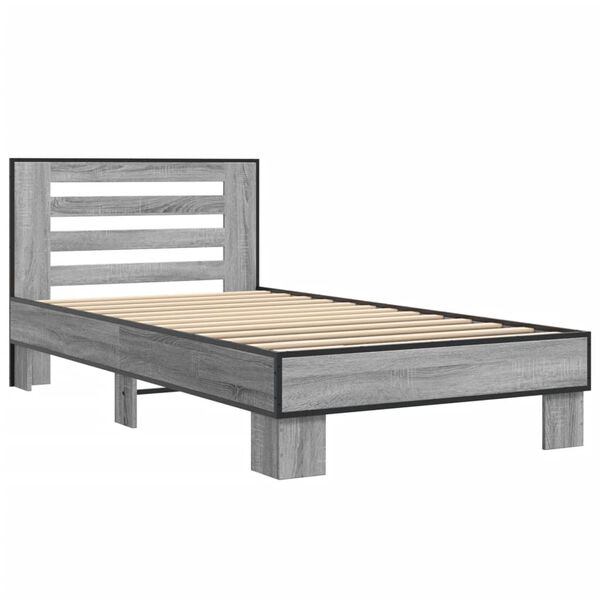 vidaXL Bedframe bewerkt hout en metaal grijs sonoma eiken 100x200 cm