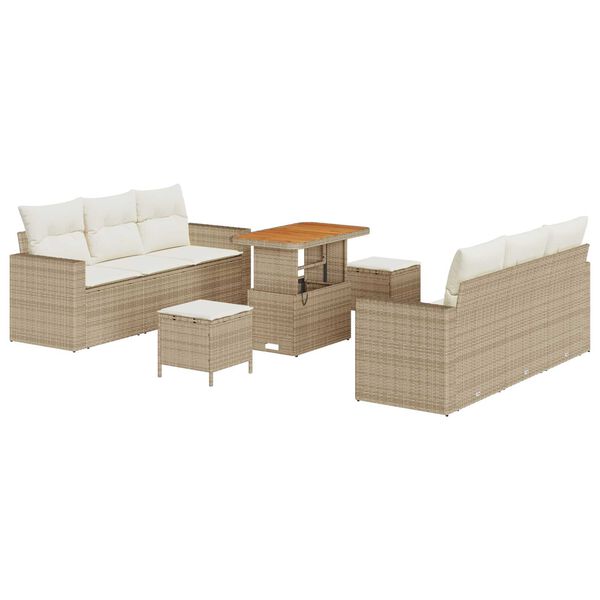 vidaXL Tuin Sofa Set met kussen met opslag 9 pcs beige en cr&egrave;mekleurig