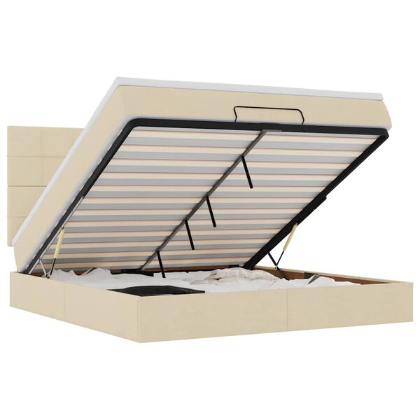 vidaXL Ottoman bed met matras en LED's 160x200cm stof cr&egrave;mekleurig