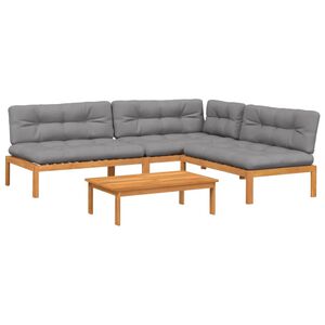 vidaXL 4-delige Loungeset pallet met kussens massief acaciahout