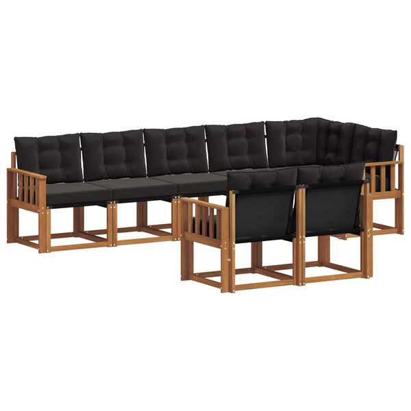 vidaXL Buiten bankenset met kussen 8 pcs Natuurlijk en Zwart