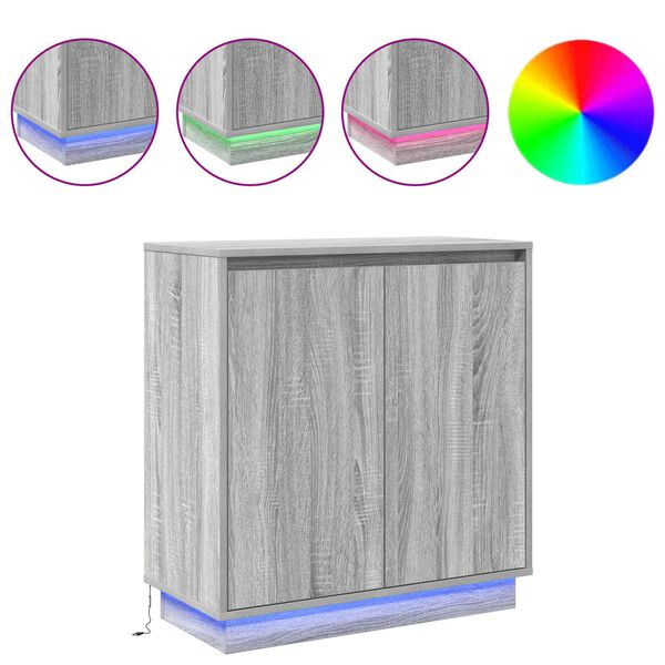 vidaXL LED Sideboard Grijs Sonoma 71 x 34,5 x 75 cm Bewerkt hout