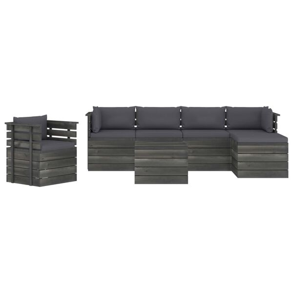 vidaXL 7-delige Loungeset met kussens pallet massief grenenhout