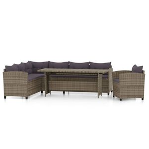 vidaXL 3-delige Loungeset met kussens poly rattan grijs