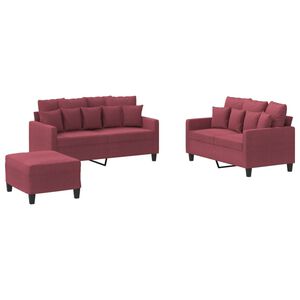 vidaXL 3-delige Loungeset met kussens stof wijnrood