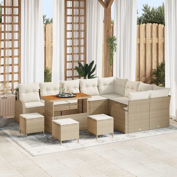 vidaXL Tuinbankenset met kussen 13 pcs Beige poly rattan