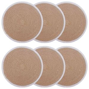 vidaXL Jute placematten 6 st Natuurlijk en Wit 100% Tossa Jute