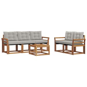 vidaXL Buiten bankenset met kussen 6 pcs Natuurlijk en Lichtgrijs