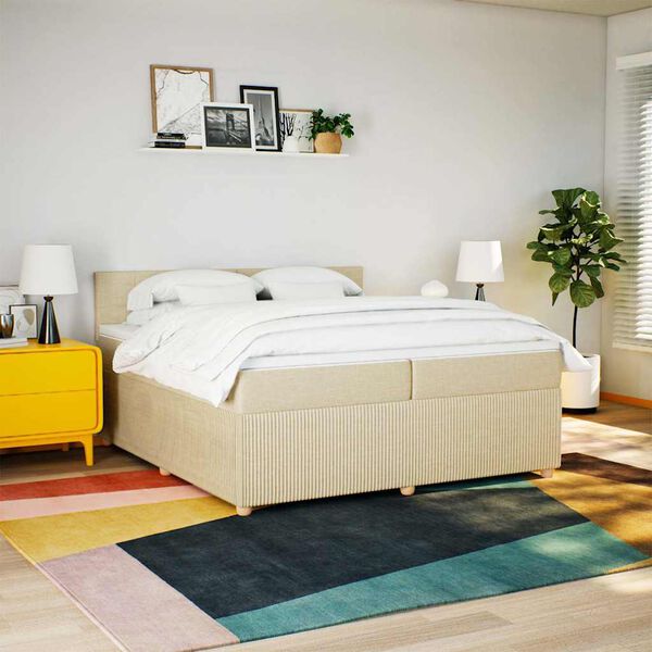 vidaXL Boxspring met matras stof cr&egrave;mekleurig 200x200 cm