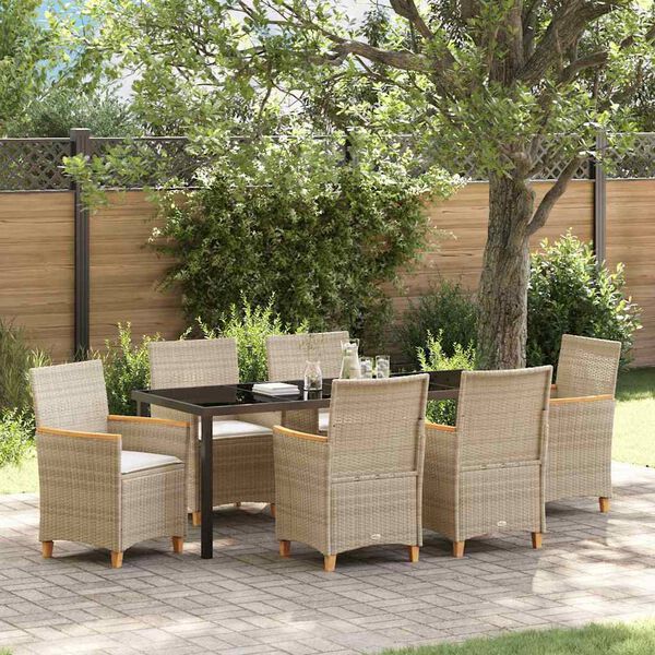 vidaXL Tuin eettafelset 7 pcs Beige poly rattan