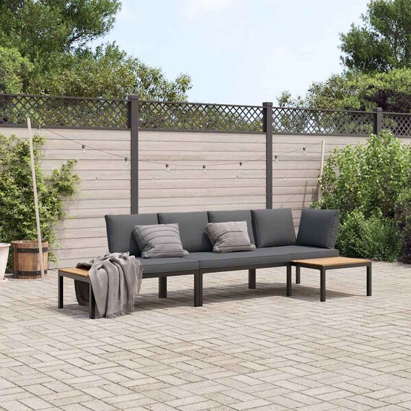 vidaXL 3-delige Loungeset met kussens aluminium zwart