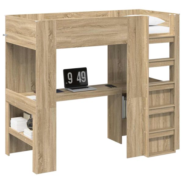 vidaXL Loft Bedframe met Bureau Sonoma Eiken 90 x 190 cm Bewerkt hout