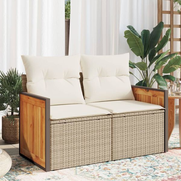 vidaXL Tuinbank 2-zits met kussens poly rattan beige