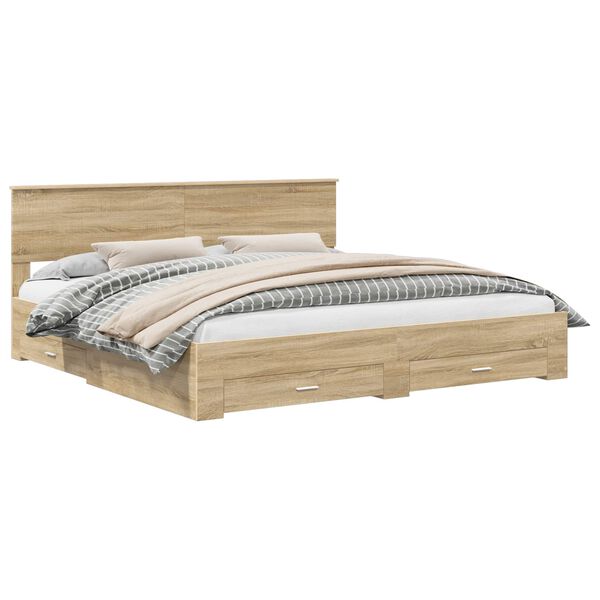 vidaXL Bedframe met hoofdeinde Sonoma Eiken 200 x 200 cm Bewerkt hout