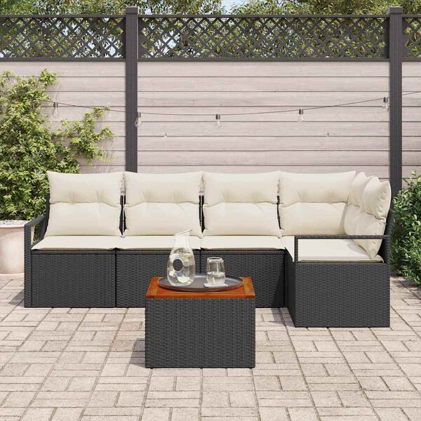 vidaXL Tuinbankenset met kussen 6 pcs Zwart poly rattan