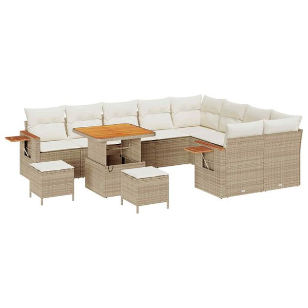 vidaXL Tuinbankenset met kussen 13 pcs Beige en Cr&egrave;me poly rattan
