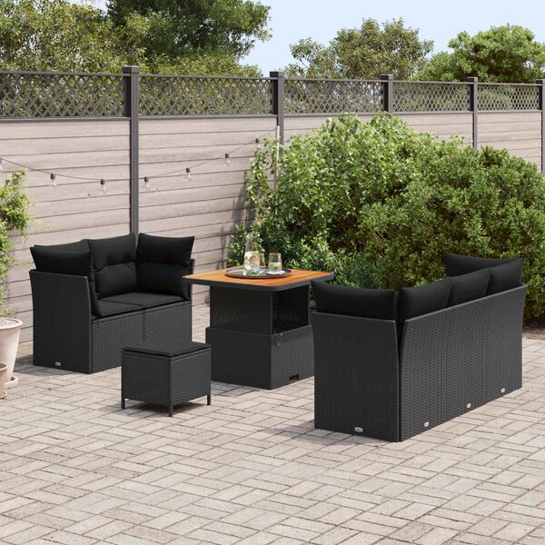 vidaXL Tuin Sofa Set 8 pcs Zwart Poly riet en gepoedercoat staal