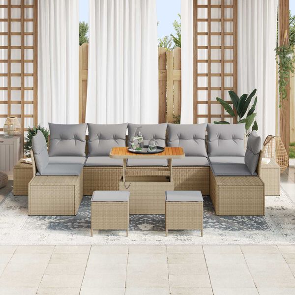 vidaXL Tuin Sofa Set met kussen met opslag 10 pcs Beige en Licht Grijs