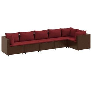 vidaXL 6-delige Loungeset met kussens poly rattan bruin