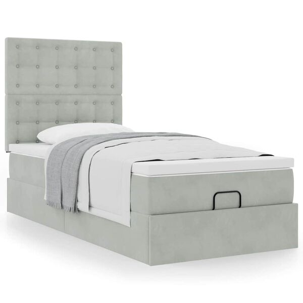 vidaXL Ottoman bed met matrassen 100x200cm fluweel lichtgrijs