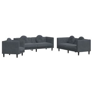 vidaXL 3-delige Loungeset met kussens fluweel donkergrijs