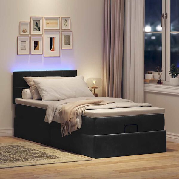 vidaXL Bed poef met matras en LED's 80x200 cm fluweel zwart