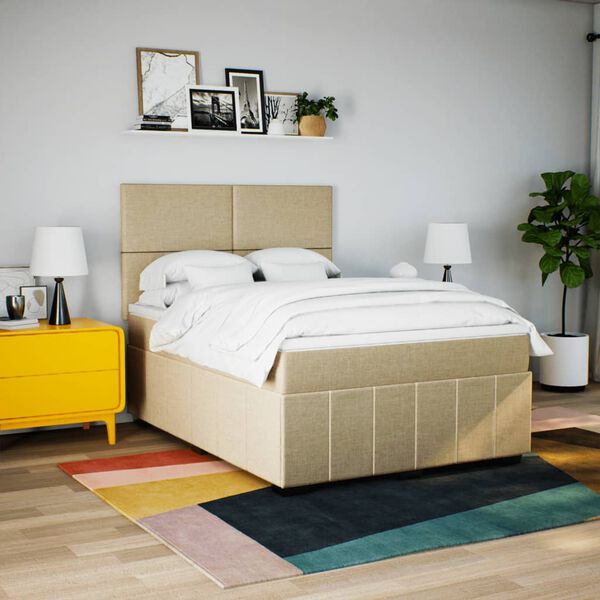 vidaXL Boxspring met matras stof cr&egrave;mekleurig 140x190 cm