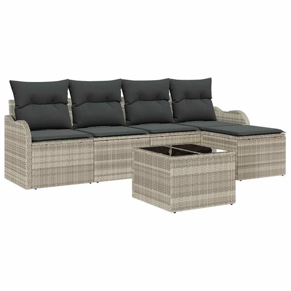 vidaXL Tuin Sofa Set met kussen met opslag 6 pcs Grijs Poly riet