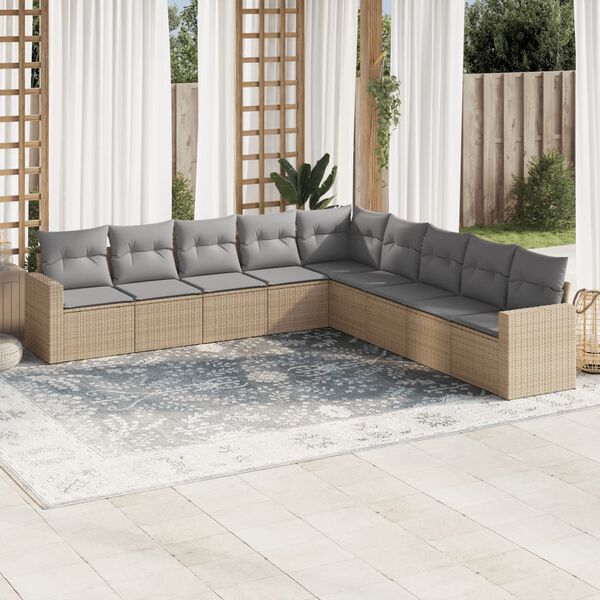 vidaXL 9-delige Loungeset met kussens poly rattan beige