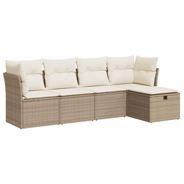 vidaXL 5-delige Loungeset met kussens poly rattan beige