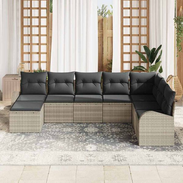 vidaXL Tuin Sofa Set met kussen 8 pcs Lichtgrijs Poly riet
