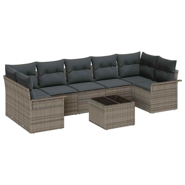 vidaXL Tuin Sofa Set met kussen 8 pcs Grijs poly rattan
