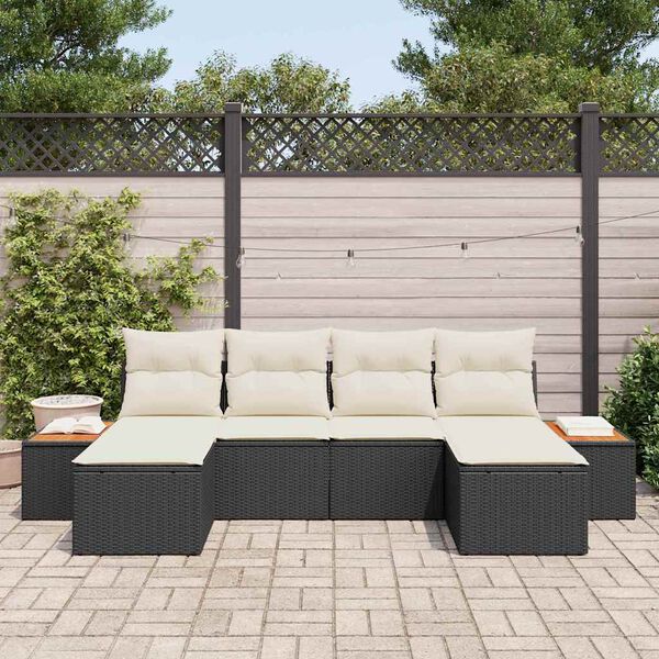 vidaXL Tuin Sofa Set met kussen 6 pcs Zwart poly rattan