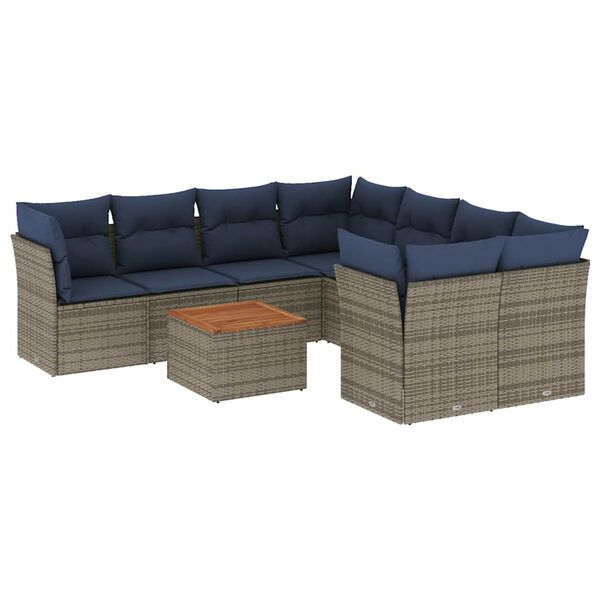 vidaXL 9-delige Loungeset met kussens poly rattan grijs