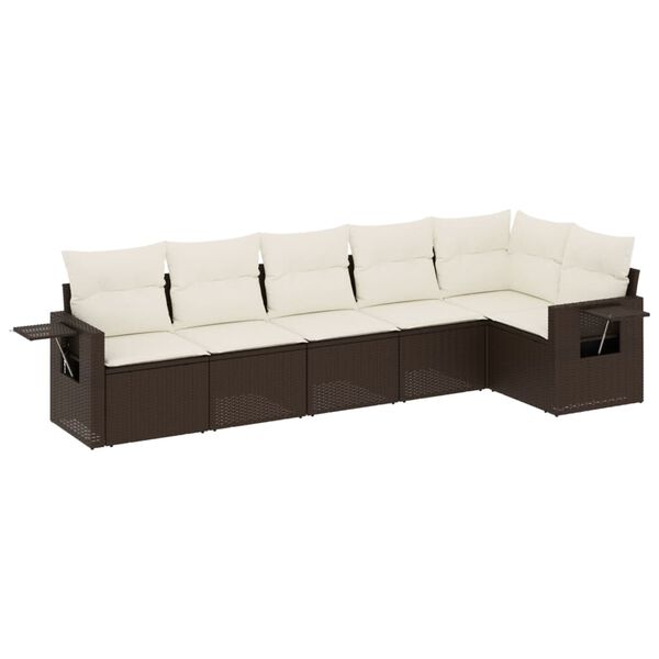 vidaXL 6-delige Loungeset met kussens poly rattan bruin