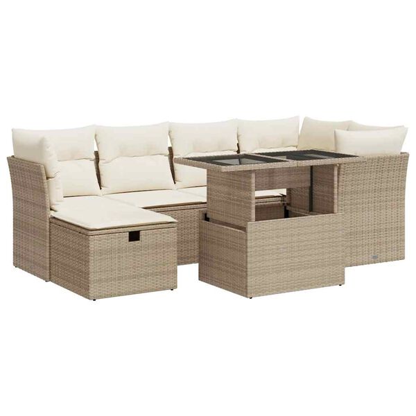 vidaXL 7-delige Loungeset met kussens poly rattan beige