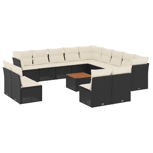 vidaXL 14-delige Loungeset met kussens poly rattan zwart