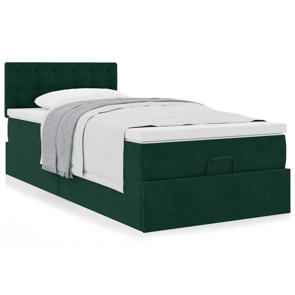 vidaXL Ottoman bed met matras 90x200cm fluweel donkergroen