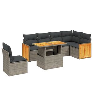 vidaXL 7-delige Loungeset met kussens poly rattan grijs