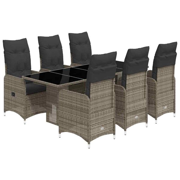 vidaXL 7-delige Bistroset met kussens poly rattan grijs