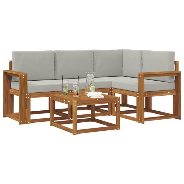 vidaXL Buiten bankenset met kussen 5 pcs Natuurlijk en Lichtgrijs